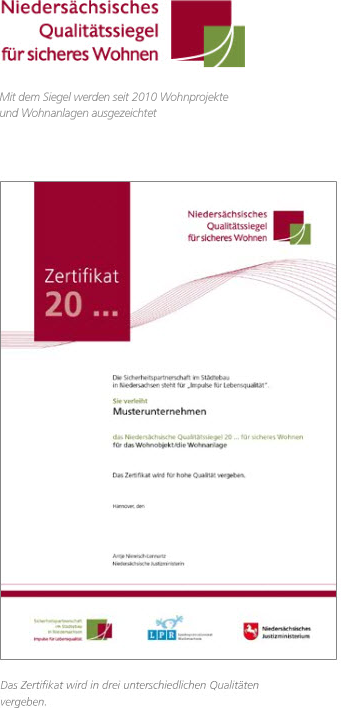 Niedersächsischen Qualitätssiegels für sicheres Wohnen